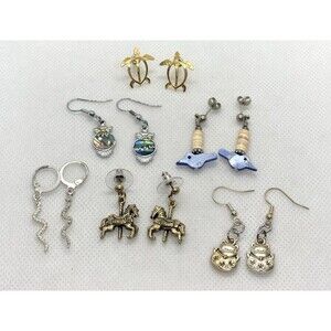 Lot of 6 Pairs Dangle Drop Pierced Earrings Animal‎ Cat Turtle Owl Snake Bird